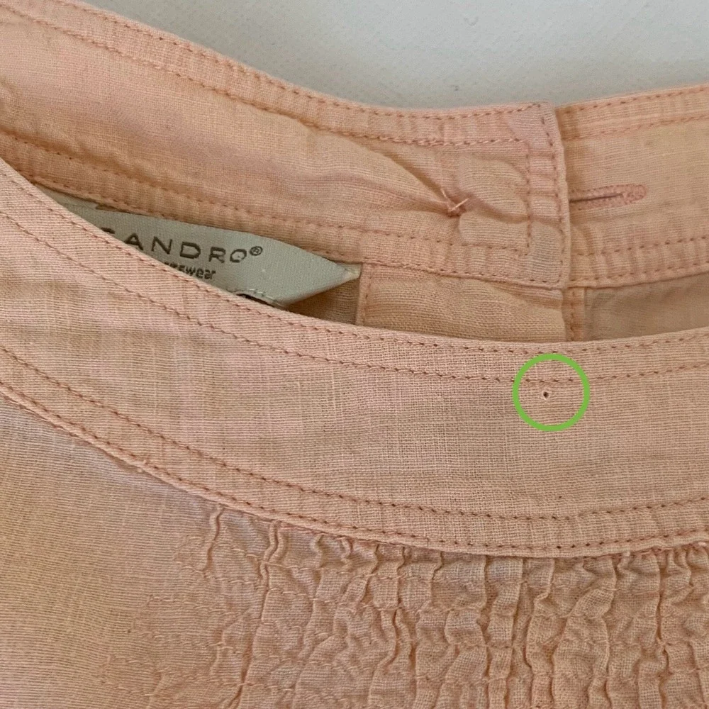 Sandro Shirt Women L Pink Peach Bow‎ Linen Beach Coastal Lagenlook Preppy Resort